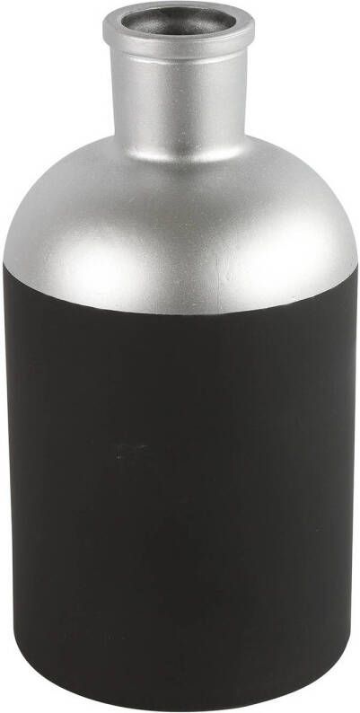 Countryfield Bloemen of deco vaas zwart zilver glas luxe fles vorm D14 x H26 cm Vazen