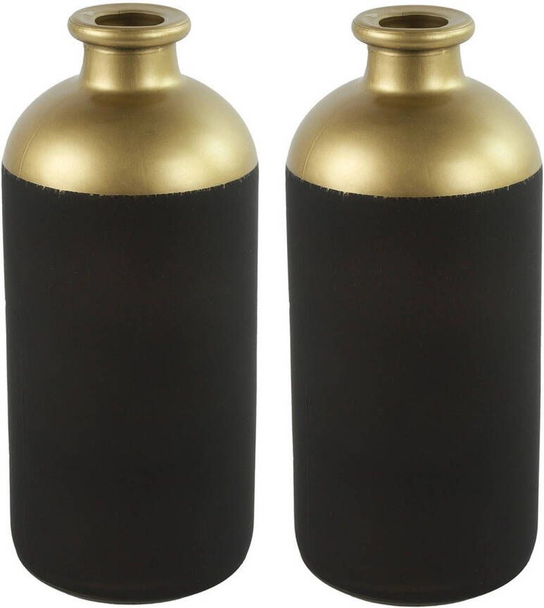 Countryfield Bloemen deco vaas 2x zwart goud glas luxe fles vorm D11 x H25 cm Vazen