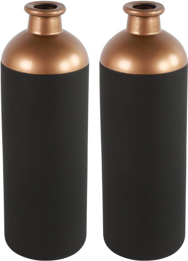 Countryfield Bloemen deco vaas 2x zwart koper glas luxe fles vorm D11 x H33 cm Vazen