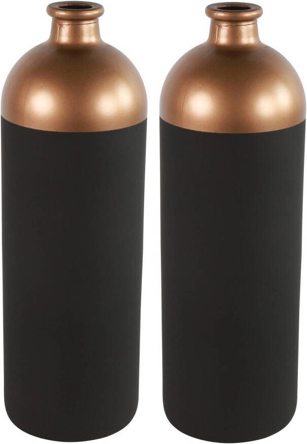 Countryfield Bloemen deco vaas 2x zwart koper glas luxe fles vorm D13 x H41 cm Vazen