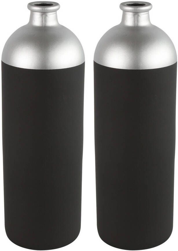 Countryfield Bloemen deco vaas 2x zwart zilver glas luxe fles vorm D13 x H41 cm Vazen