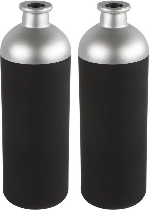 Countryfield Bloemen deco vaas 2x zwart zilver glas luxe fles vorm D11 x H33 cm Vazen
