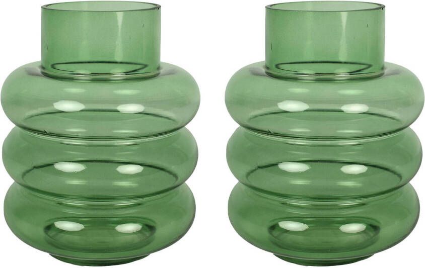 Countryfield Bloemenvaas Bubbles 2x groen transparant glas D17 x H22 cm Vazen