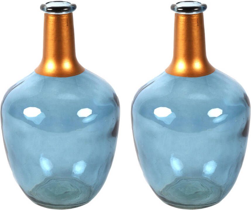Countryfield Bloemenvaas Firm Big Bottle 2x blauw transparant koper glas D15 x H25 cm Vazen