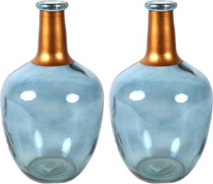 Countryfield Bloemenvaas Firm Big Bottle 2x blauw transparant koper glas D18 x H30 cm Vazen