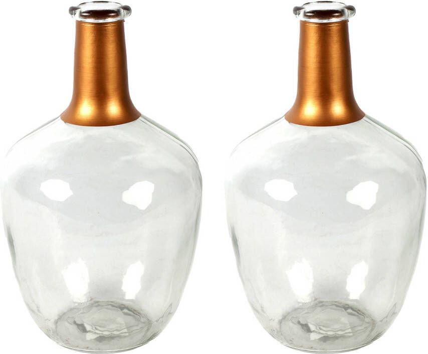 Countryfield Bloemenvaas Firm Big Bottle 2x helder transparant koper glas D15 x H25 cm Vazen