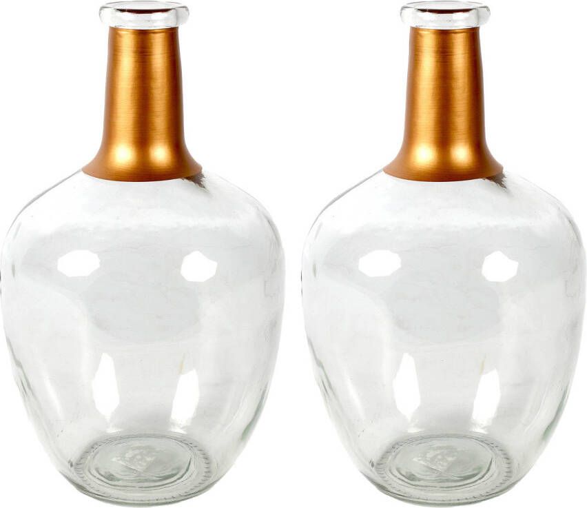 Countryfield Bloemenvaas Firm Big Bottle 2x helder transparant koper glas D18 x H30 cm Vazen