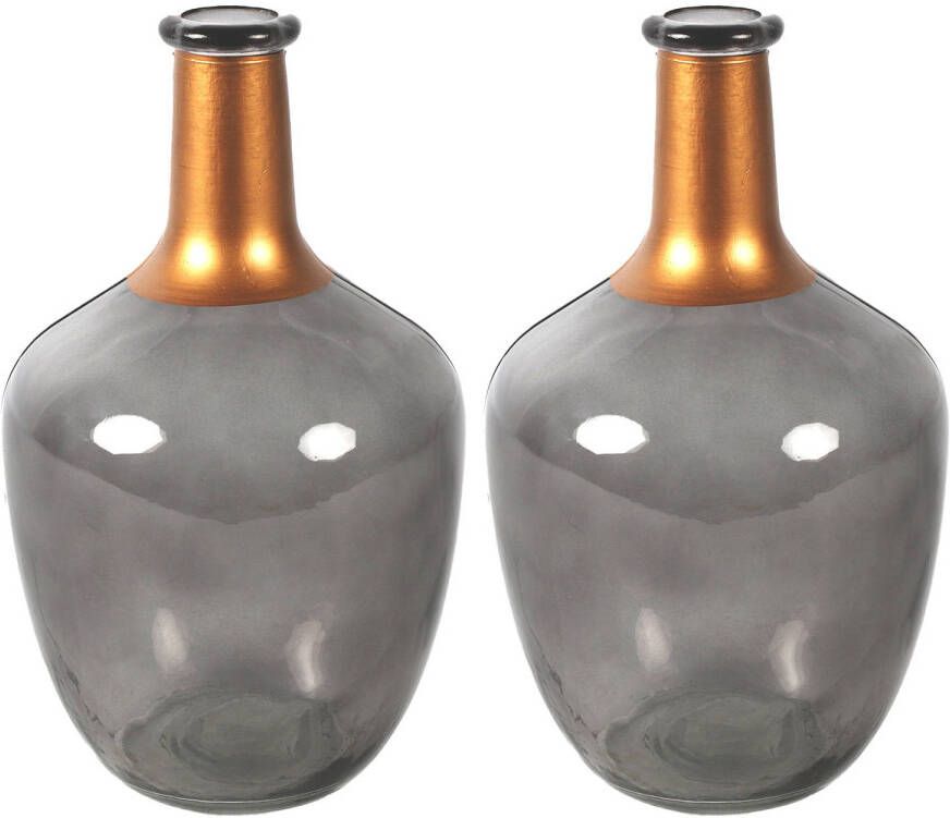 Countryfield Bloemenvaas Firm Big Bottle 2x transparant grijs koper glas D15 x H25 cm Vazen