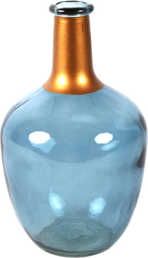 Countryfield Bloemenvaas Firm Big Bottle blauw transparant koper glas D15 x H25 cm Vazen