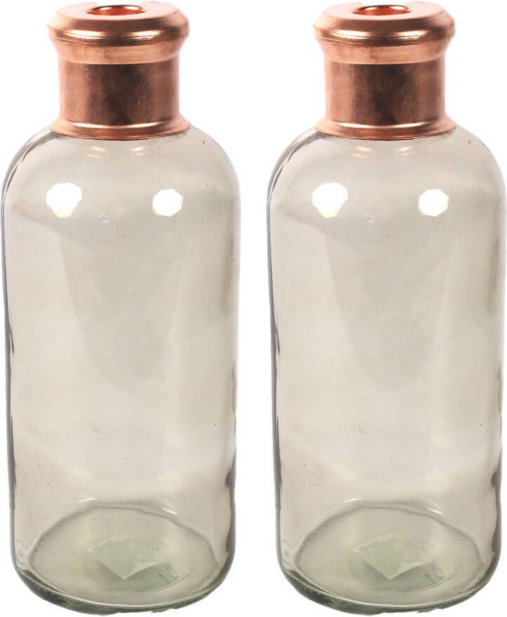 Countryfield Bloemenvaas Firm Bottle 2x transparant beige koper glas D11 x H27 cm Vazen