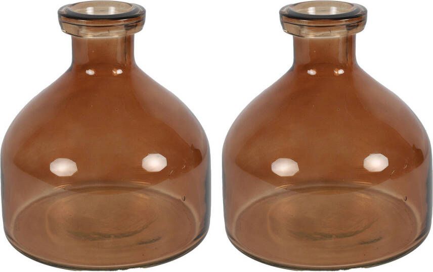 Countryfield Bloemenvaas Low Bottle 2x transparant bruin glas D18 x H20 cm Vazen