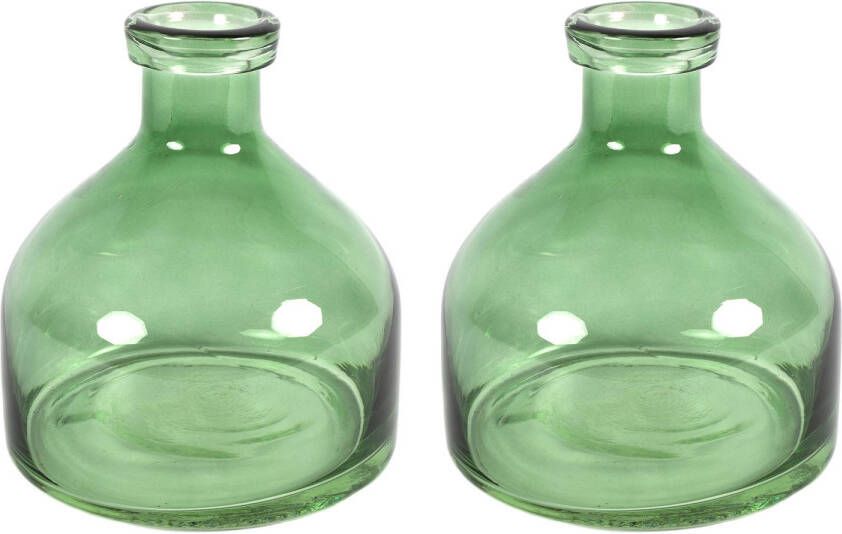 Countryfield Bloemenvaas Low Bottle 2x transparant groen glas D18 x H20 cm Buikfles Vazen