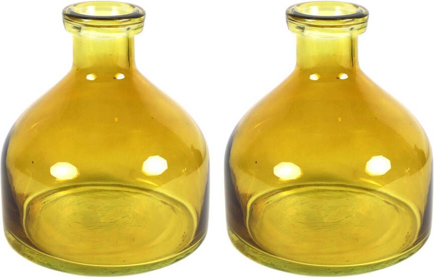 Countryfield Bloemenvaas Low Bottle 2x transparant mosterdgeel glas D18 x H20 cm Buikfles Vazen