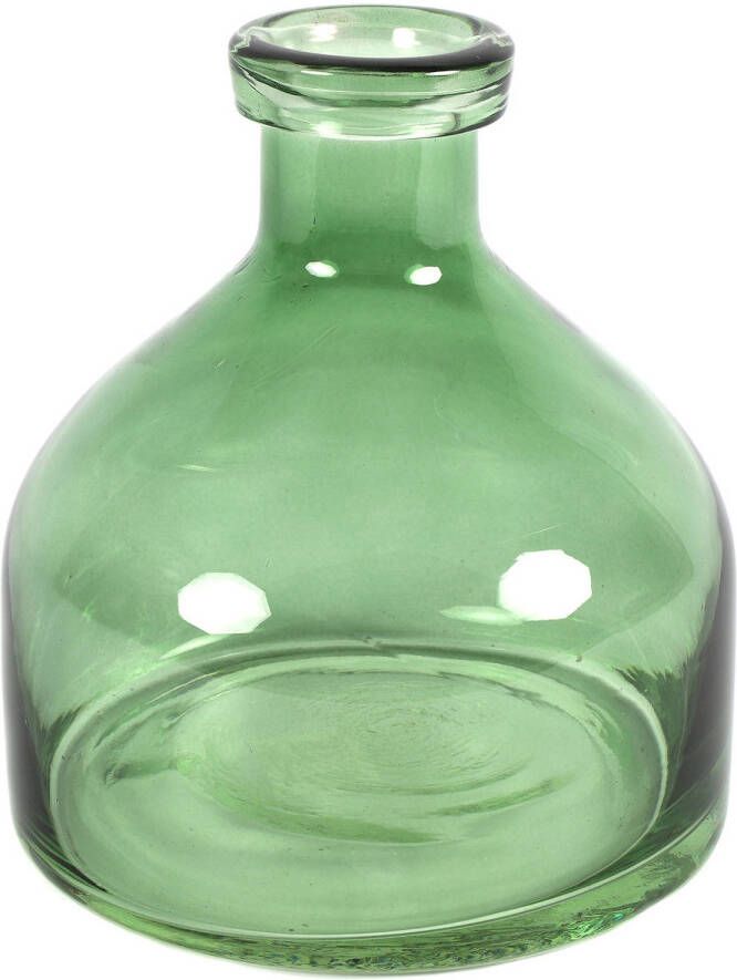 Countryfield Bloemenvaas Low Bottle transparant groen glas D18 x H20 cm Buikfles Vazen
