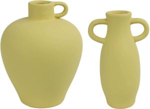 Countryfield Decoratie vazen kruiken set 2x stuks geel terracotta H20 en H22 cm Vazen