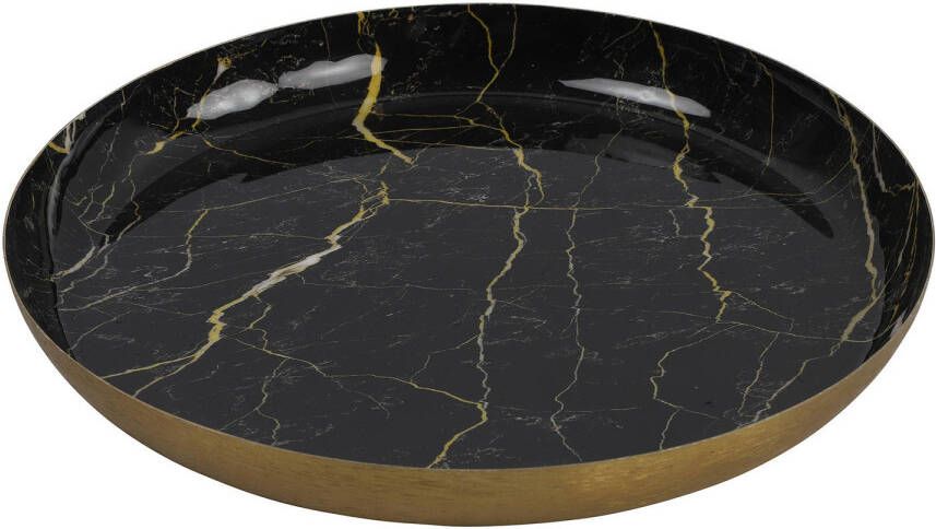 Countryfield Kaarsenbord Marble Metaal zwart goud Dia 26 cm Kaarsenplateaus