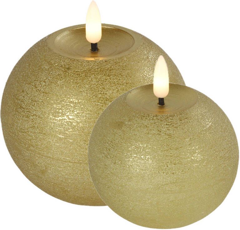 Countryfield LED bolkaarsen kaarsen set van 2x st goud warm wit licht LED kaarsen