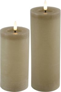 Countryfield LED kaarsen stompkaarsen 2x beige H12 5 en H15 cm- warm wit LED kaarsen