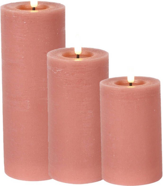 Countryfield LED kaarsen stompkaarsen set 3x st- roze H12 5 H15 en H20 cm LED kaarsen
