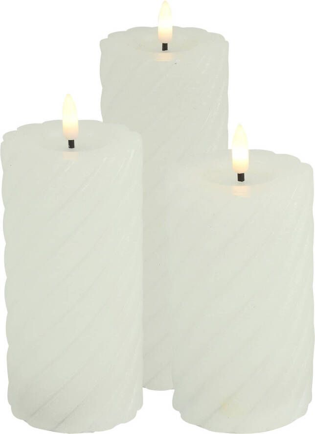 Countryfield LED kaarsen stompkaarsen set 3x wit H12 5 H15 H20 cm swirl LED kaarsen