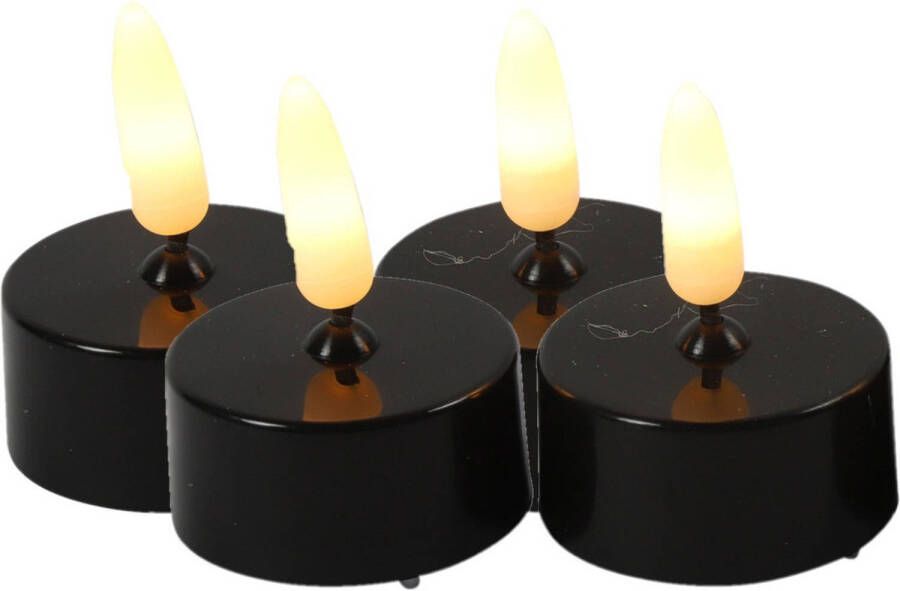 Countryfield LED kaarsjes theelichtjes 4x stuks zwart warm wit LED kaarsen