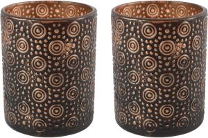 Countryfield 2x stuks luxe theelichthouder kaarsenhouder zwart brons glas D10 x H12 cm Windlichten