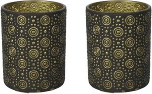 Countryfield 2x stuks luxe theelichthouder kaarsenhouder zwart goud glas D10 x H12 cm Windlichten
