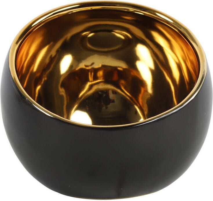 Countryfield Luxe theelichthouder kaarsenhouder zwart goud keramiek D15 x H13.5 cm Waxinelichtjeshouders