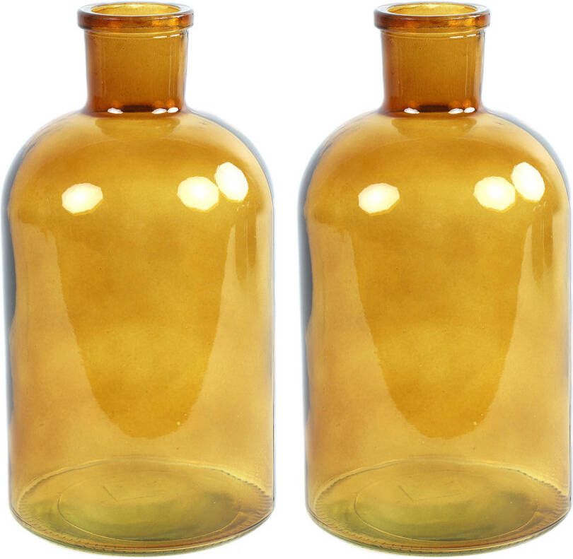 Countryfield 2x Stuks Vaas goudgeel glas apotheker fles vorm D14 x H27 cm Vazen