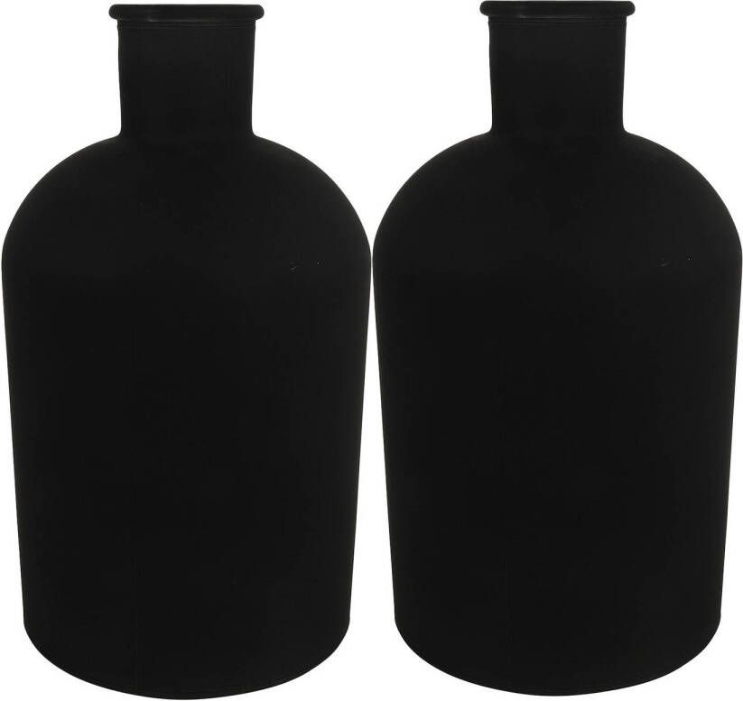 Countryfield Vaas 2x stuks mat zwart glas Apotheker fles D17 x H31 cm Vazen