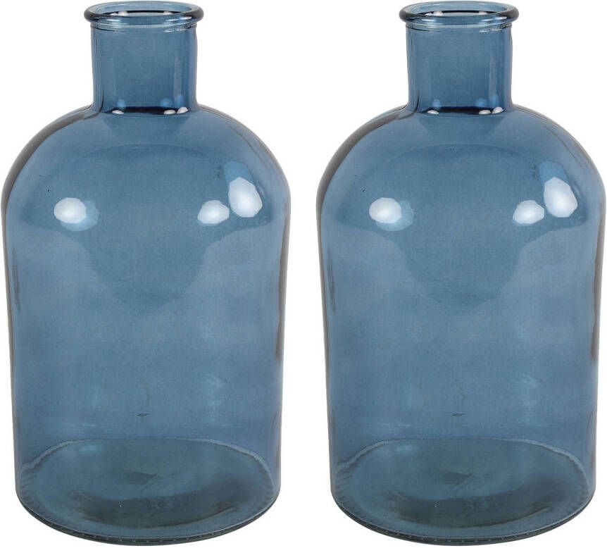 Countryfield vaas 2x stuks zee blauw glas - fles D14 x H27 cm Vazen