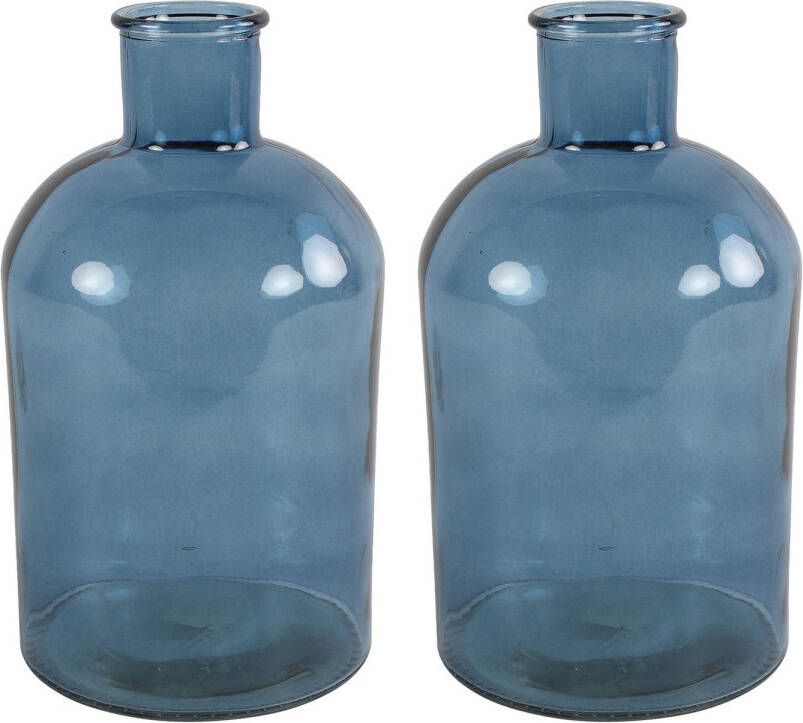 Countryfield vaas 2x stuks zeeblauw glas - fles D17 x H31 cm Vazen