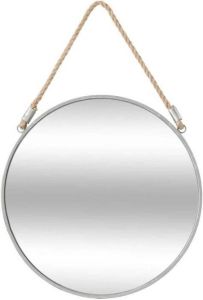 ATMOSPHERA Spiegel rond D38 cm metaal grijs wandspiegel met touw Spiegels