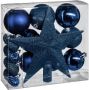 Atmosphera Set van 17x stuks kunststof kerstballen met ster piek donkerblauw Kerstbal - Thumbnail 1