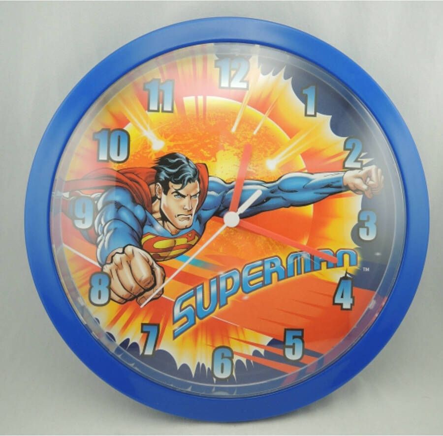Merkloos Blauwe Superman klok 26 cm Wandklokken
