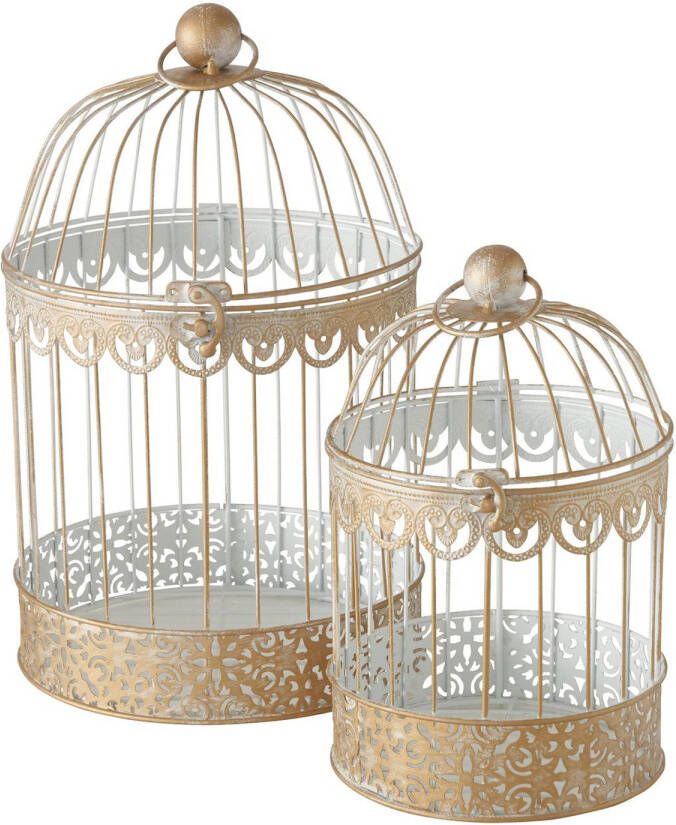 Deco by Boltze Set van 2x home decoratie vogelkooien goud 30 en 40 cm Vogelkooien kooitjes Antiek look Deco vogelkooien