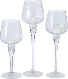 Deco by Boltze Luxe glazen design kaarsenhouders windlichten set van 3x stuks shiny transparant met formaat tussen de 30 en 40 cm Waxinelichtjeshouders