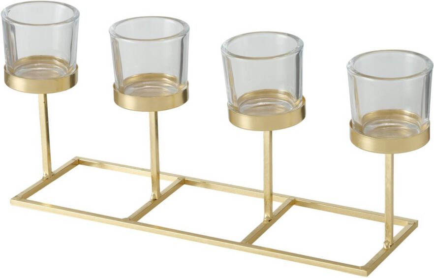 Deco by Boltze Metalen design kaarsenhouder champagne goud 33 x 11 x 16 cm Waxinelichtjeshouders