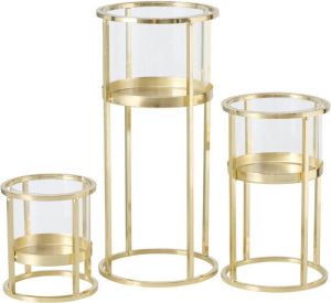 Deco by Boltze Metalen design kaarsenhouder champagne goud set van 3x stuks in verschillende hoogte(tussen 12 en 30 cm) Waxinelichtjes houder Waxinelichtjeshouders