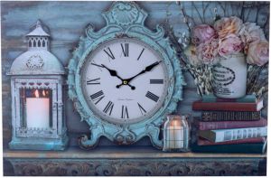 Decopatent Xl Canvas Schilderij Wandklok Clock Lantarn Candle En Flowers Met Klok