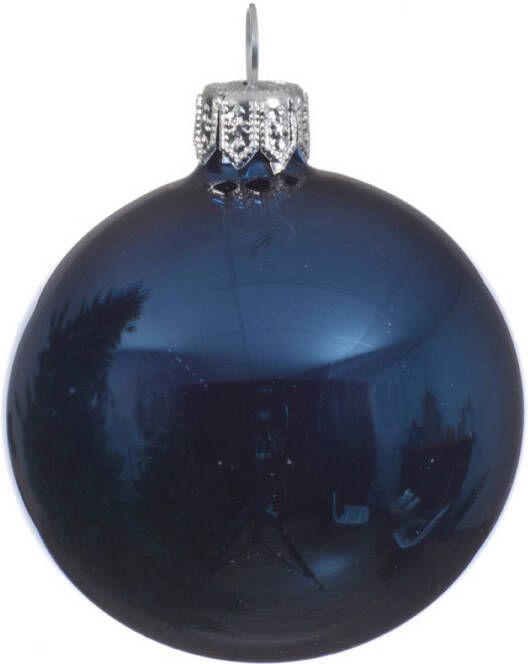 Decoris 1 Glazen kerstbal glans 15 cm nacht blauw