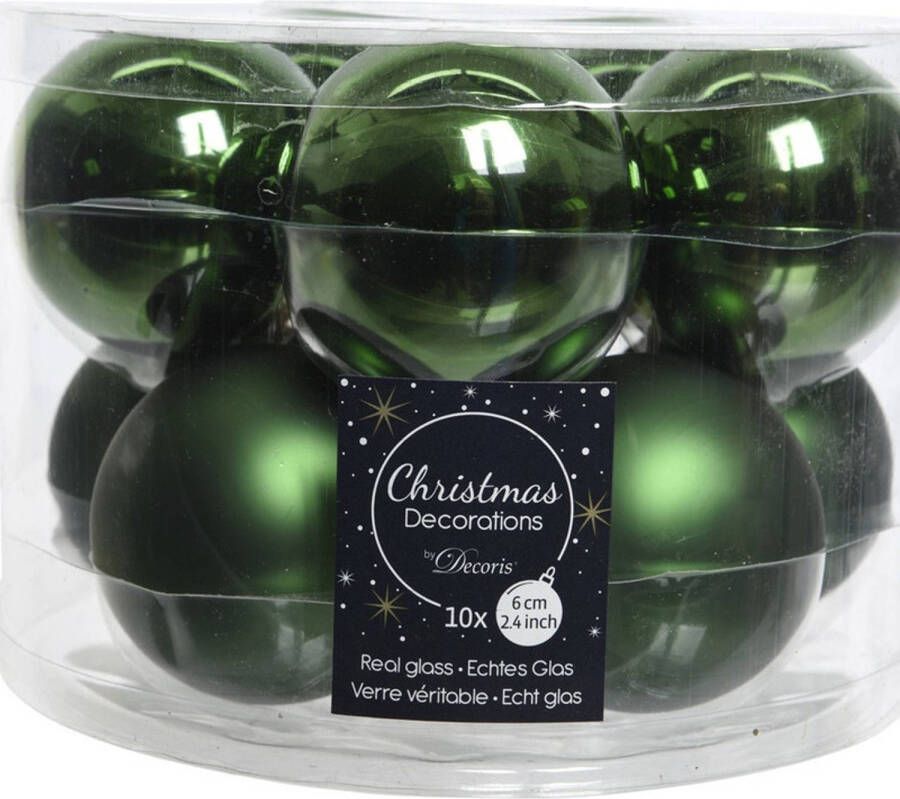 Decoris 10x Donkergroene glazen kerstballen 6 cm glans en mat Kerstbal