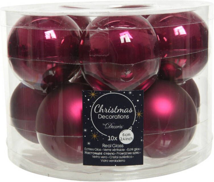 Decoris 10x stuks glazen kerstballen framboos roze (magnolia) 6 cm mat glans Kerstbal