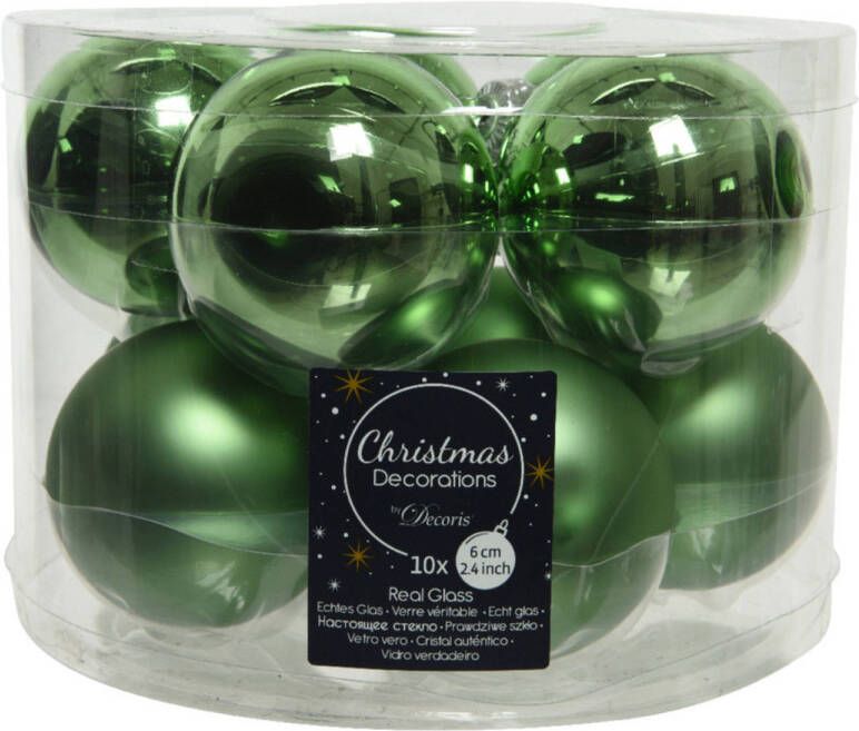 Decoris 10x stuks glazen kerstballen groen 6 cm mat glans Kerstbal