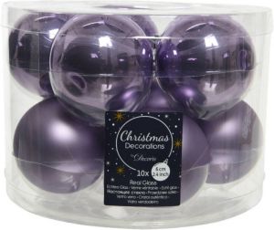 Decoris 10x stuks glazen kerstballen heide lila paars 6 cm mat glans Kerstbal