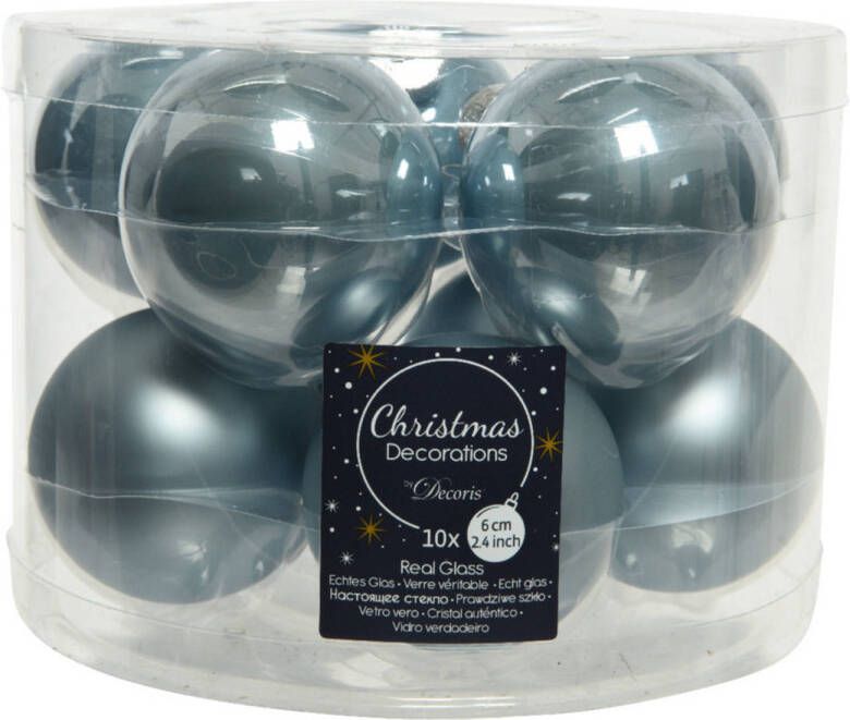 Decoris 10x stuks glazen kerstballen lichtblauw 6 cm mat glans Kerstbal