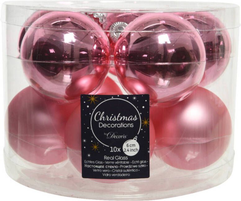 Decoris 10x stuks glazen kerstballen lippenstift roze 6 cm mat glans Kerstbal