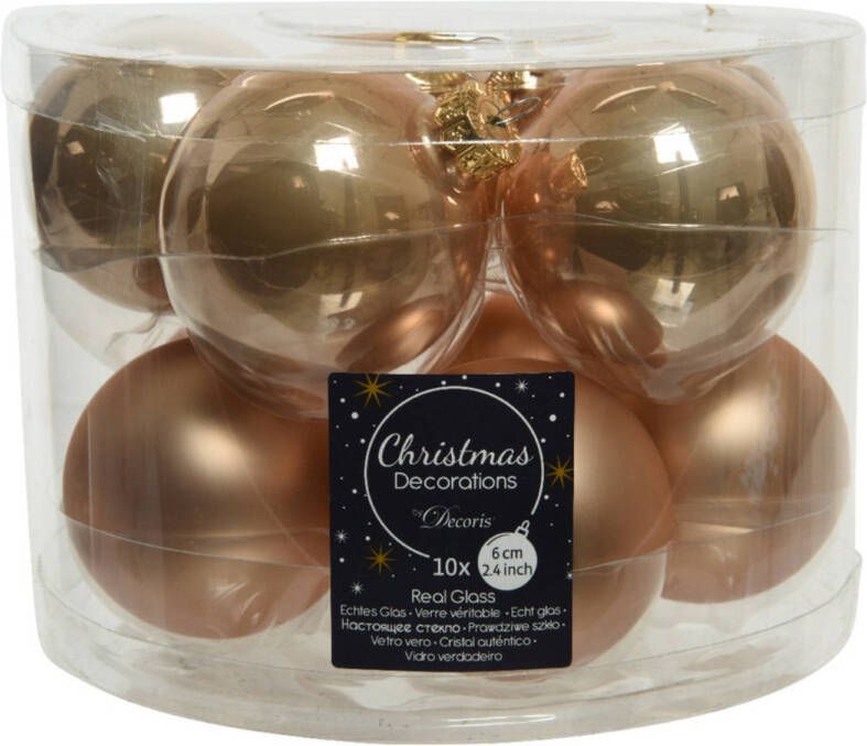 Decoris 10x stuks glazen kerstballen toffee bruin 6 cm mat glans Kerstbal