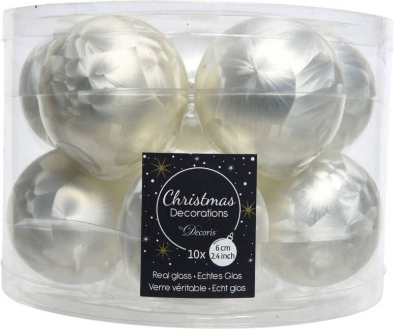 Decoris 10x stuks glazen kerstballen wit ijslak 6 cm mat glans Kerstbal