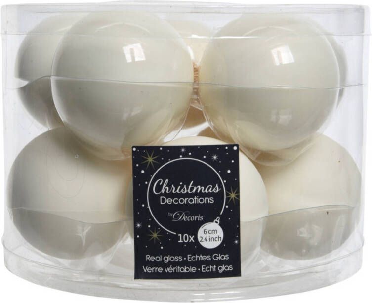 Decoris 10x stuks glazen kerstballen wol wit 6 cm mat glans Kerstbal